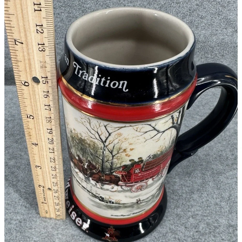 Budweiser Clydesdales Vintage Holiday Beer Stein Winter An American Tradition‎